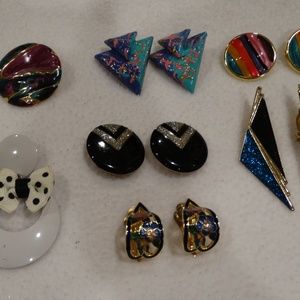 Set of 7 Pairs of Vintage Enamel 1980's Earrings